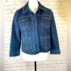 Elie Tahari Denim Jean Jacket size Medium w/ Silk Lining EUC